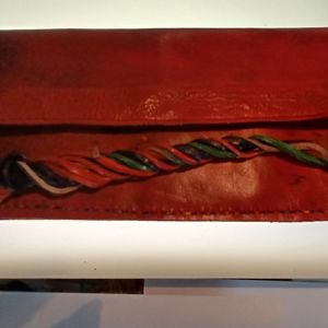 Leather Clutch Bag with Multi-Color Key Chain